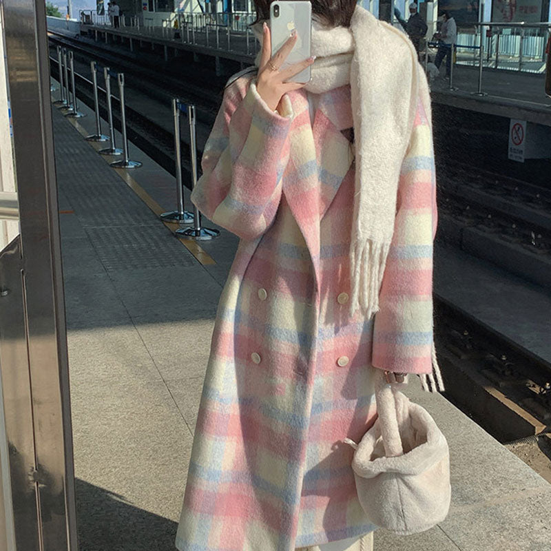Jelly Roll Rainbow Plaid Wool Coat