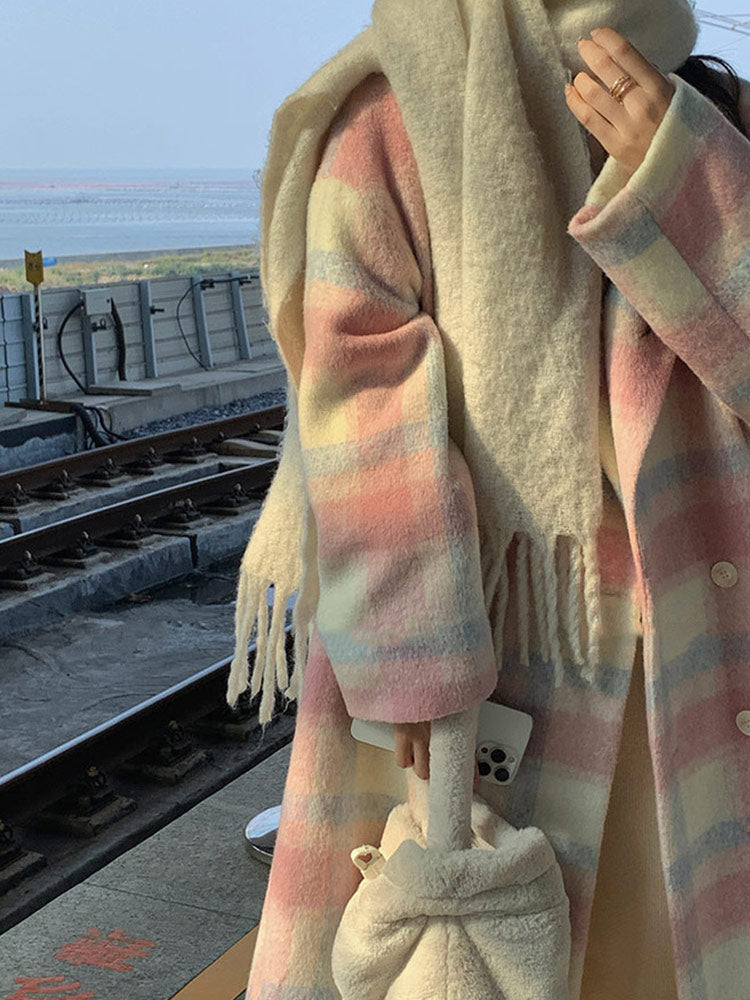 Jelly Roll Rainbow Plaid Wool Coat