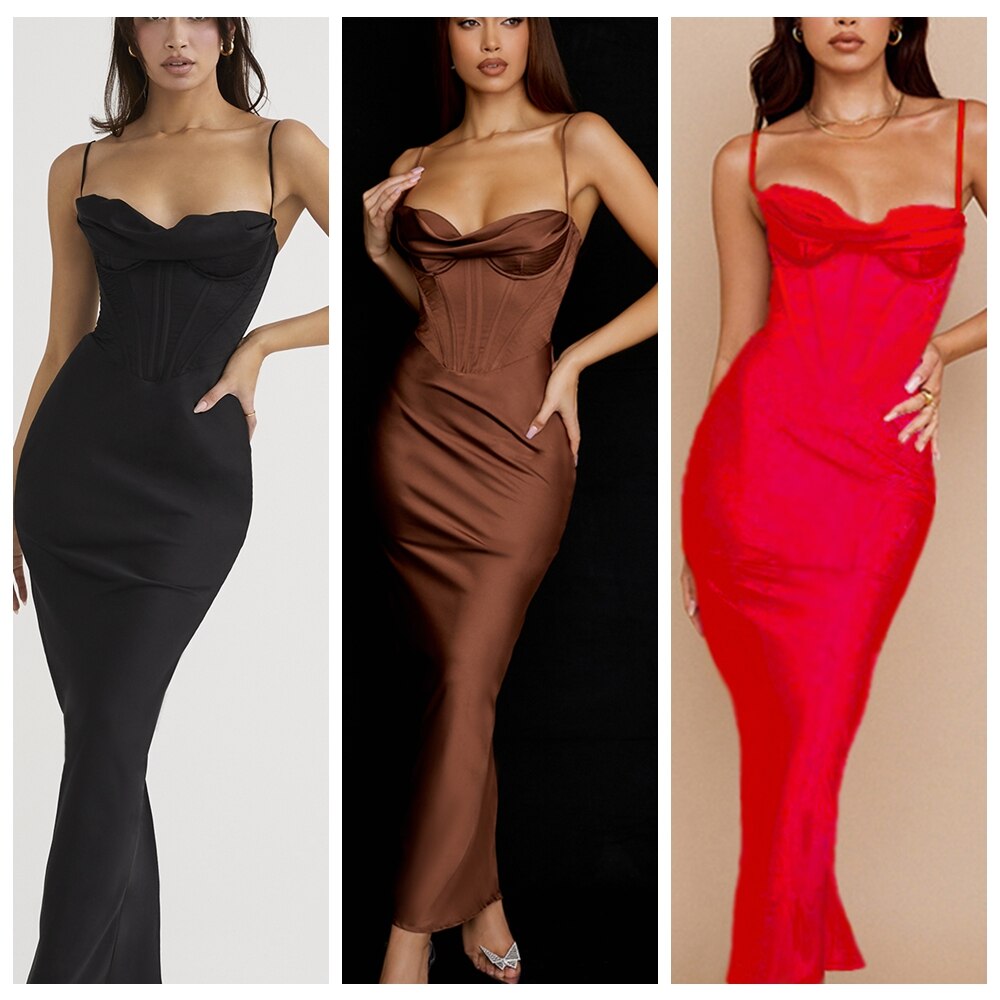 Met Gal Satin Maxi Bodycon Dress
