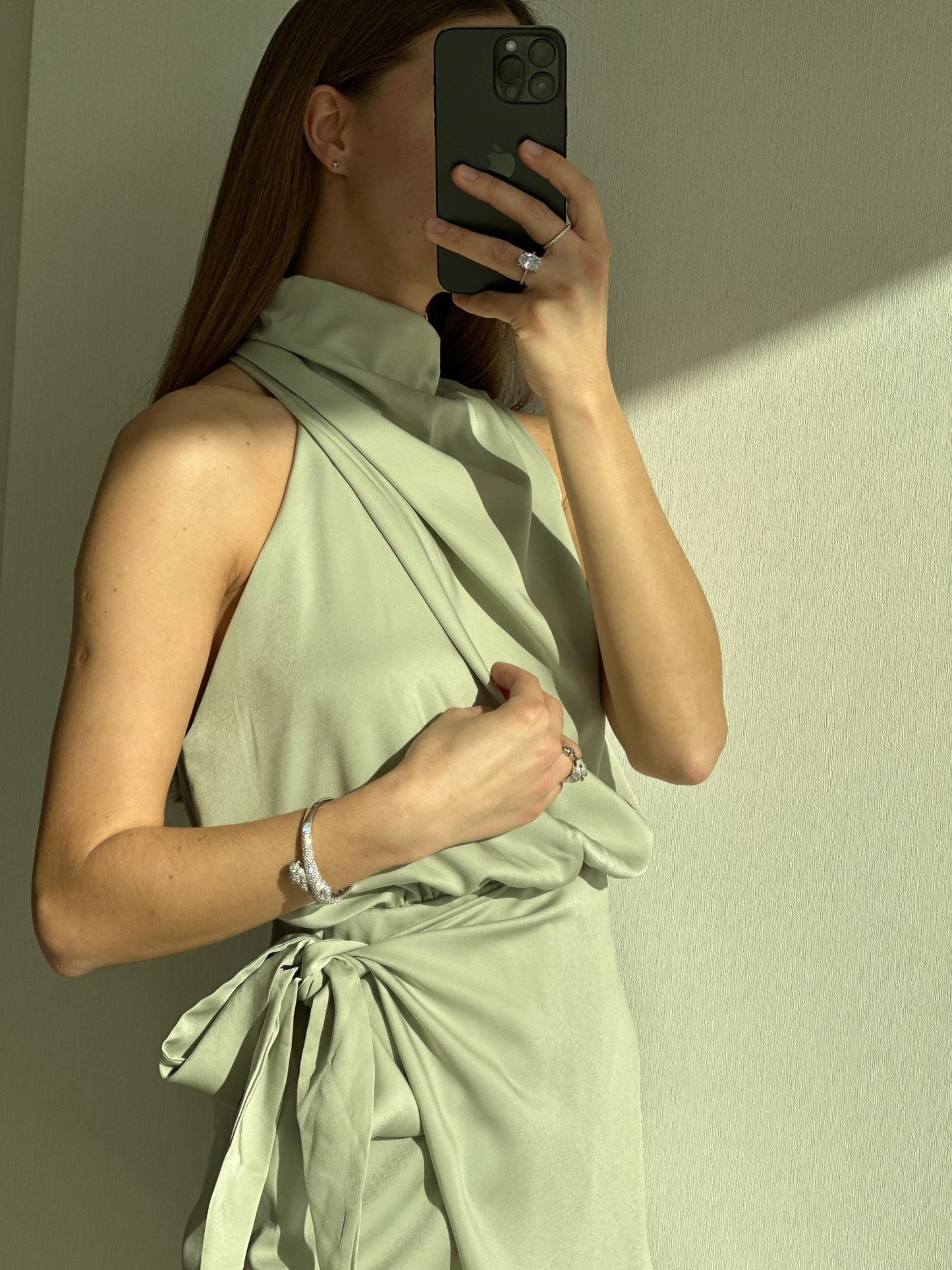 Elegance Turtleneck Slip Satin Maxi Dress π