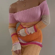 Huda Pink And Orange Knitted Maxi Dress