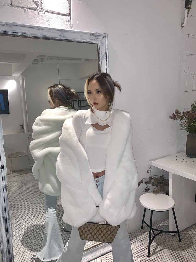Moon White Faux Fur Coat