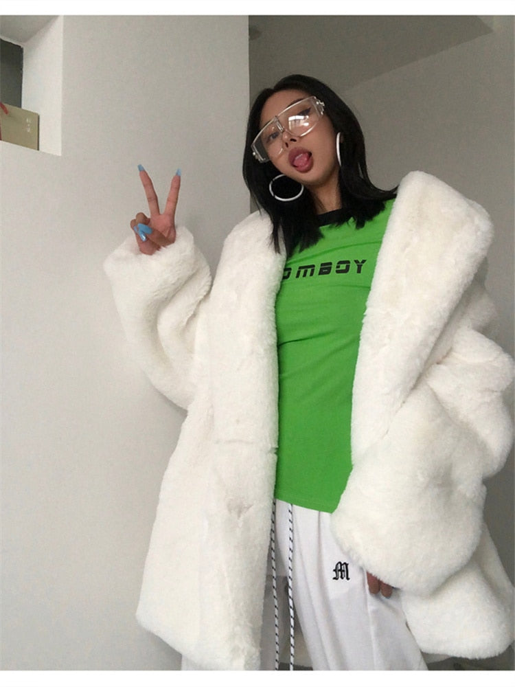 Moon White Faux Fur Coat