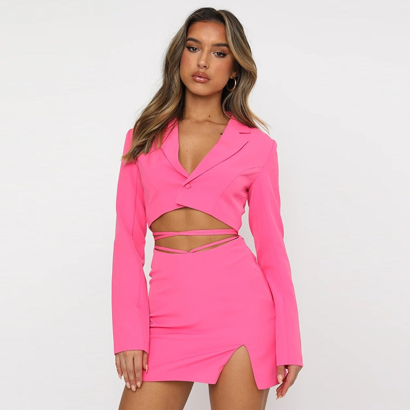 Muse Two Piece Cropped Blazer Skirt Set