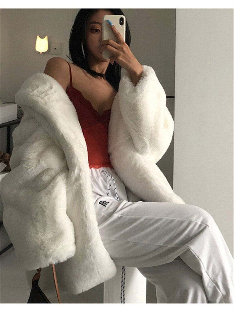 Moon White Faux Fur Coat