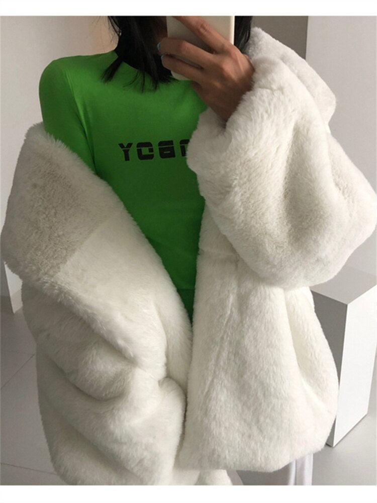 Moon White Faux Fur Coat