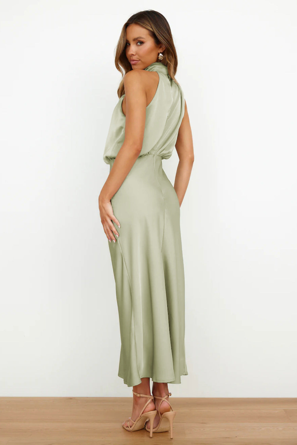 Elegance Turtleneck Slip Satin Maxi Dress π