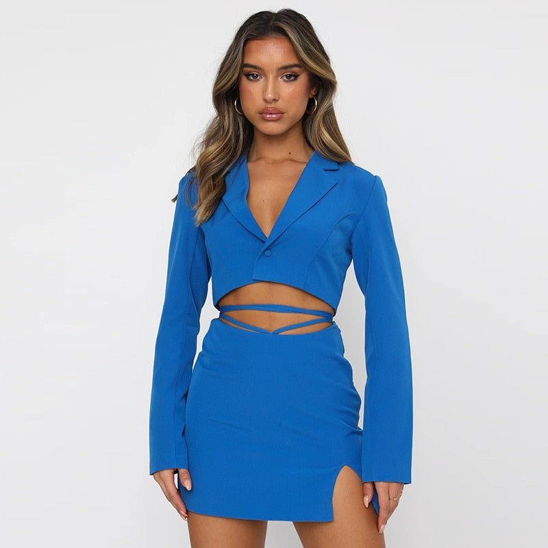 Muse Two Piece Cropped Blazer Skirt Set
