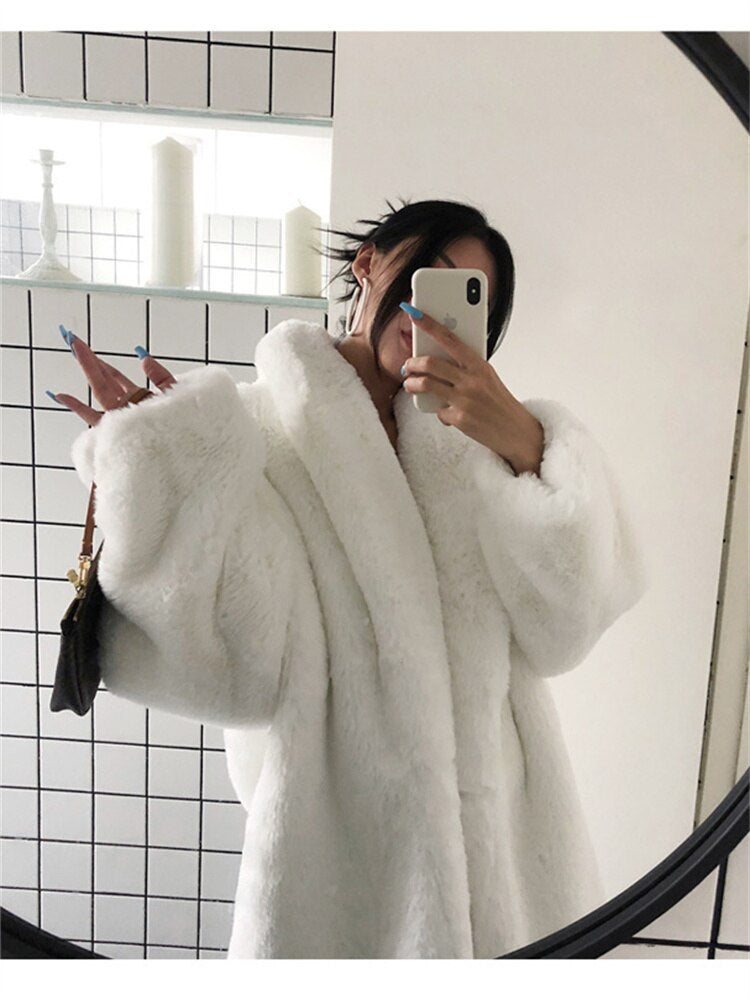 Moon White Faux Fur Coat