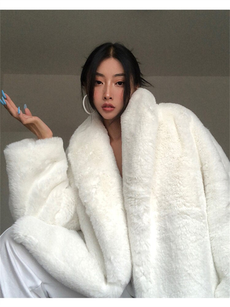 Moon White Faux Fur Coat