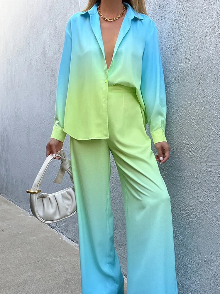 The Megan Ombre Satin 2 Piece Suit Set 💜