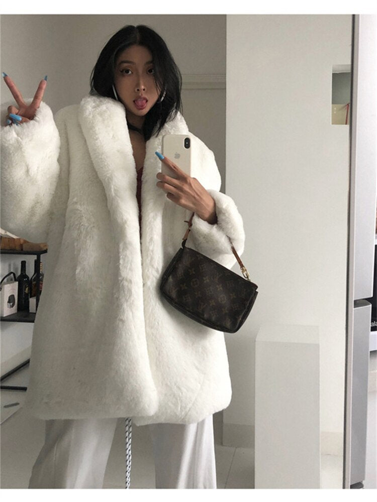 Moon White Faux Fur Coat