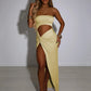 Henny Hollow Out Strapless High Split Maxi Dress