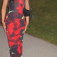 red and black floral dress