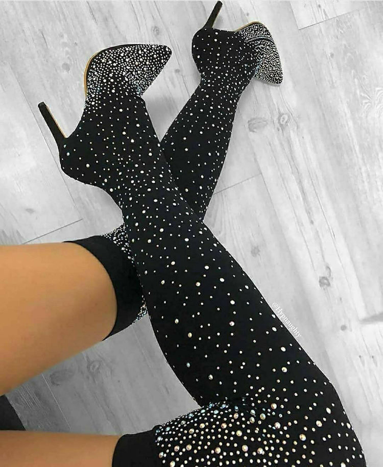 Coachella Rhinestone Sock Boots